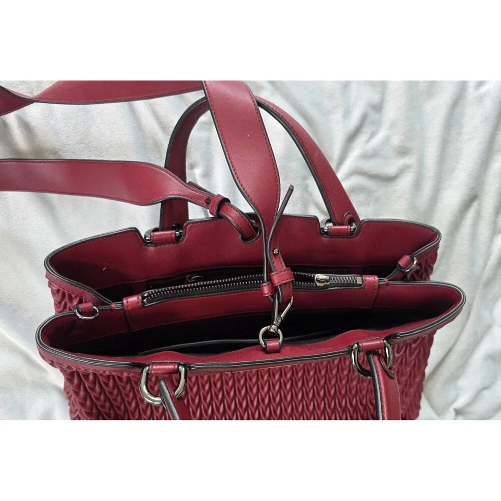 Emporio Armani Y3D021 Bordeaux Woven Shopping Tote Bag Shoulder Strap Dust Bag